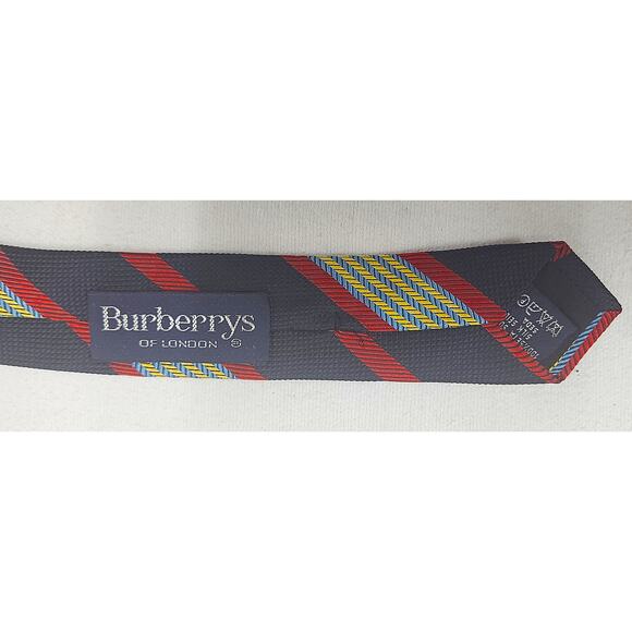 Vintage Burberrys Of London Men's Red Blue Gold Striped Silk Tie - Picture 2 of 2
